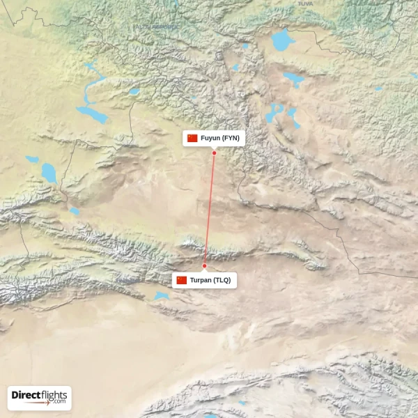 Turpan - Fuyun direct flight map