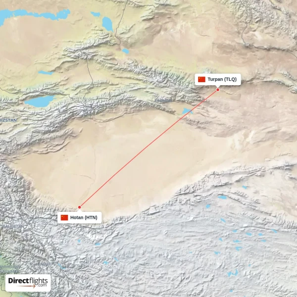 Turpan - Hotan direct flight map
