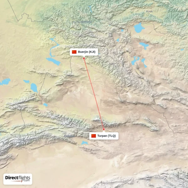 Turpan - Buerjin direct flight map