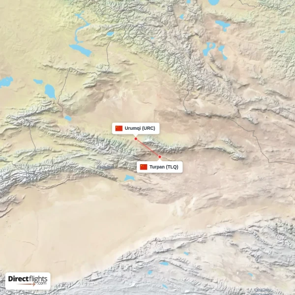 Turpan - Urumqi direct flight map