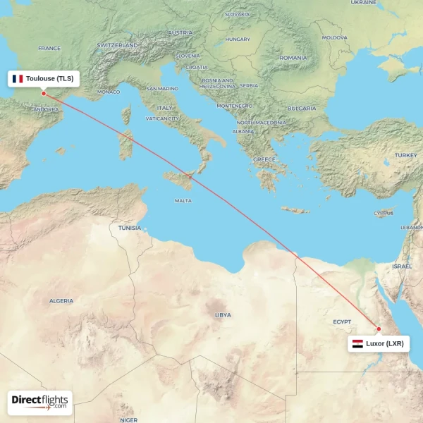Toulouse - Luxor direct flight map