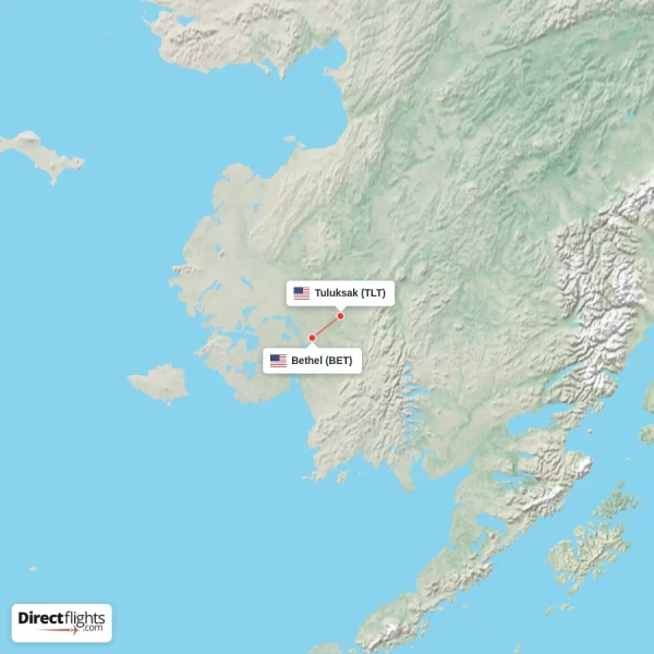 Tuluksak - Bethel direct flight map