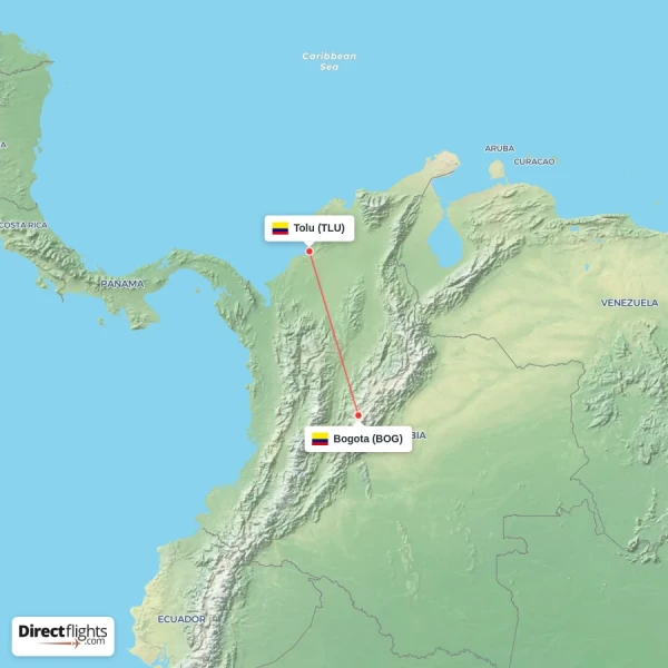 Tolu - Bogota direct flight map