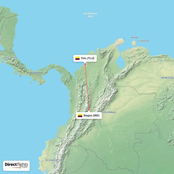 Tolu - Ibague direct flight map