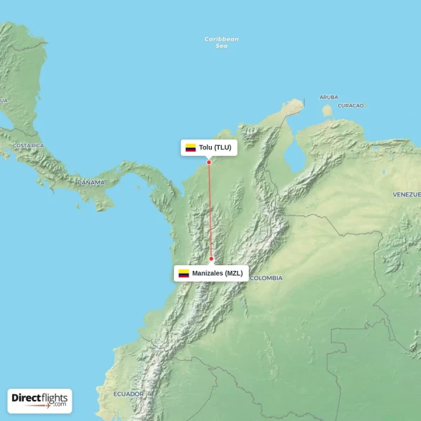 Tolu - Manizales direct flight map
