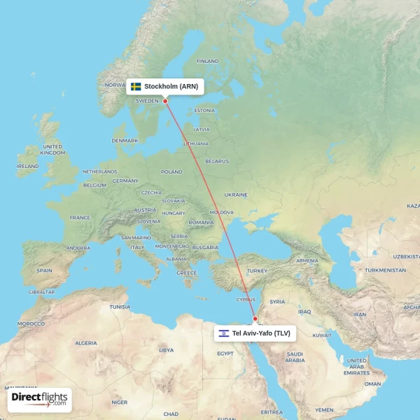 Tel Aviv-Yafo - Stockholm direct flight map