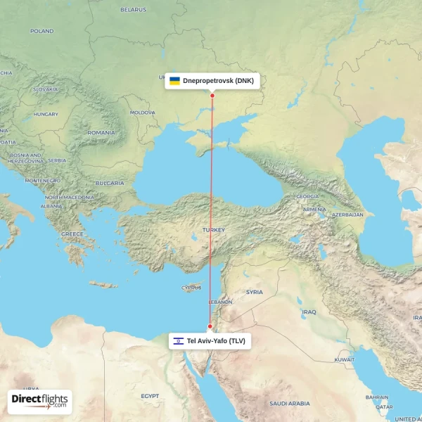 Tel Aviv-Yafo - Dnepropetrovsk direct flight map