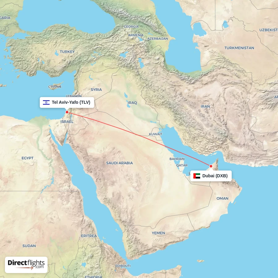 TLV - DXB route map