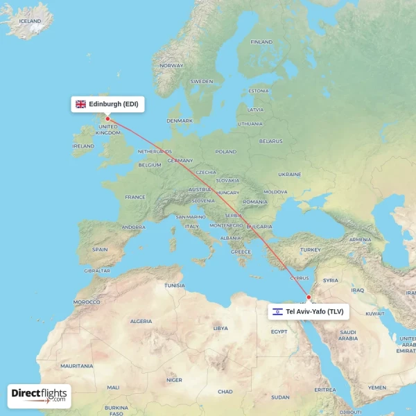 Tel Aviv-Yafo - Edinburgh direct flight map