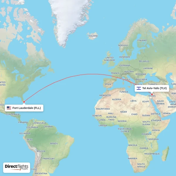 Tel Aviv-Yafo - Fort Lauderdale direct flight map