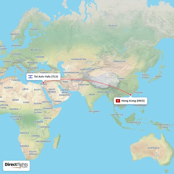 Tel Aviv-Yafo - Hong Kong direct flight map