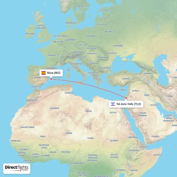 Tel Aviv-Yafo - Ibiza direct flight map
