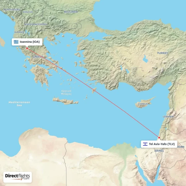Tel Aviv-Yafo - Ioannina direct flight map