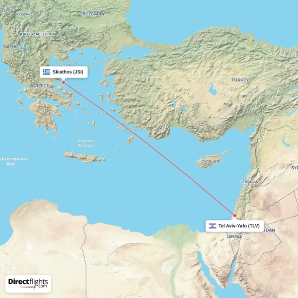 Tel Aviv-Yafo - Skiathos direct flight map