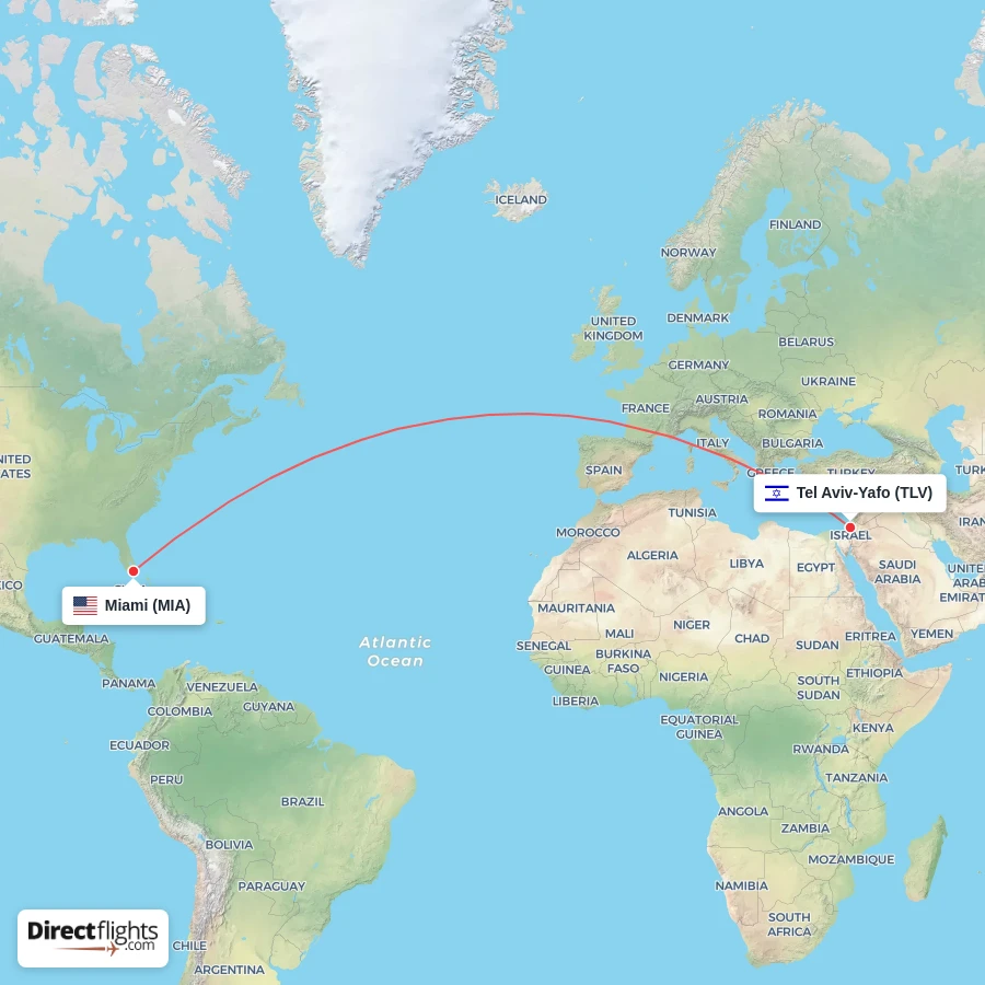TLV - MIA route map