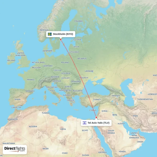 Tel Aviv-Yafo - Stockholm direct flight map