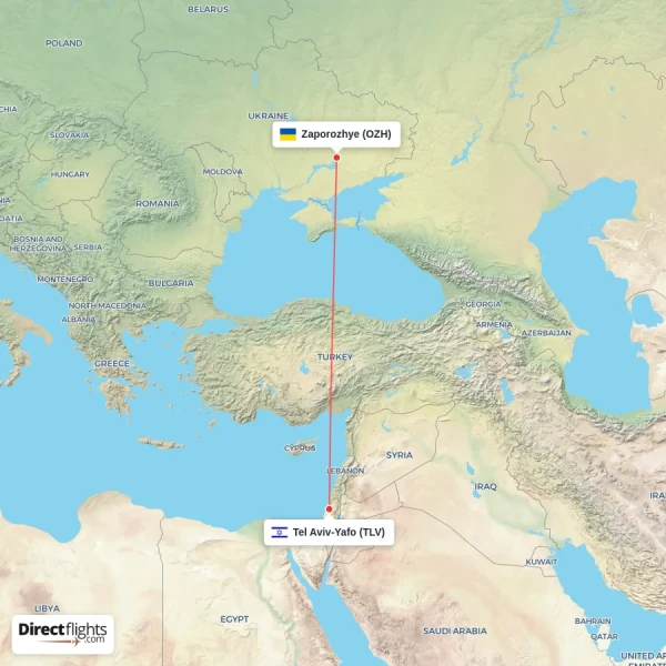 Tel Aviv-Yafo - Zaporozhye direct flight map