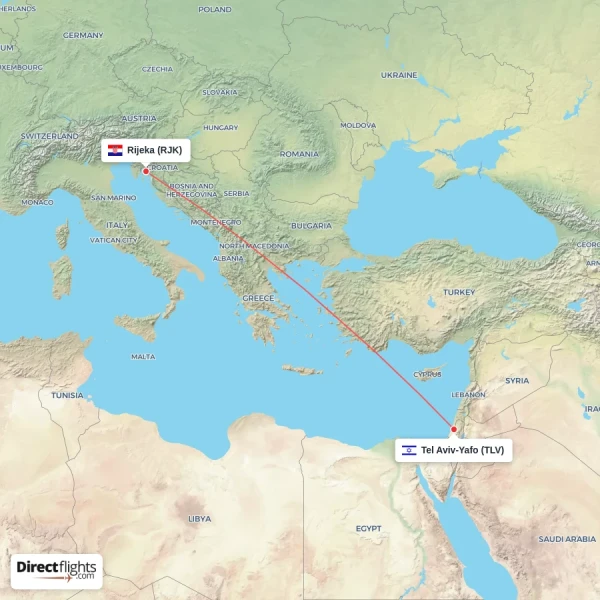 Tel Aviv-Yafo - Rijeka direct flight map