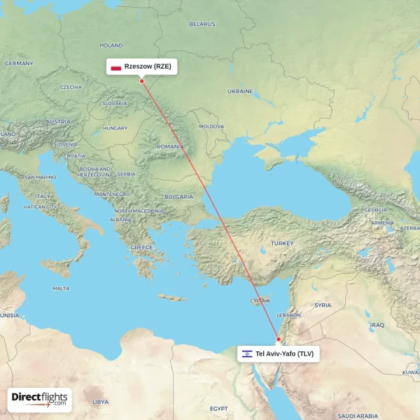 Tel Aviv-Yafo - Rzeszow direct flight map