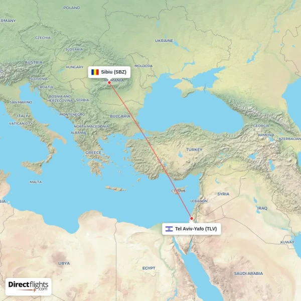 Tel Aviv-Yafo - Sibiu direct flight map