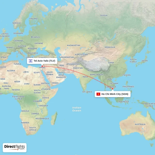 Tel Aviv-Yafo - Ho Chi Minh City direct flight map
