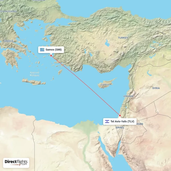 Tel Aviv-Yafo - Samos direct flight map