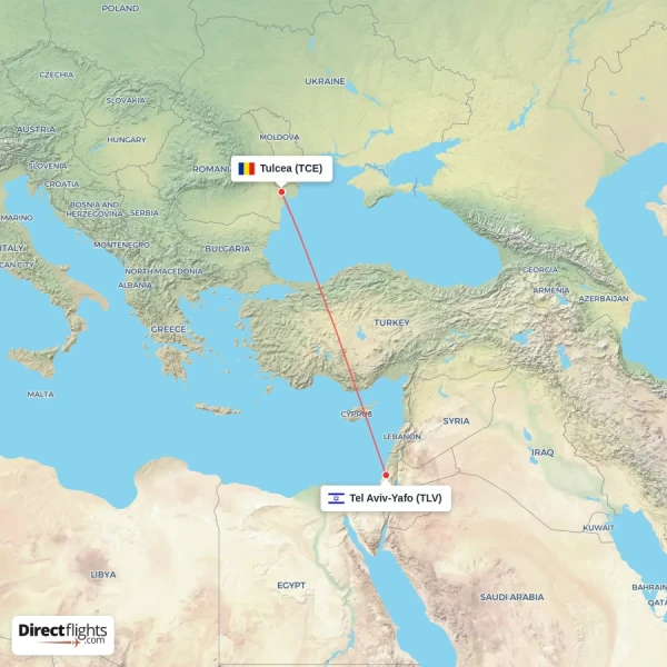 Tel Aviv-Yafo - Tulcea direct flight map