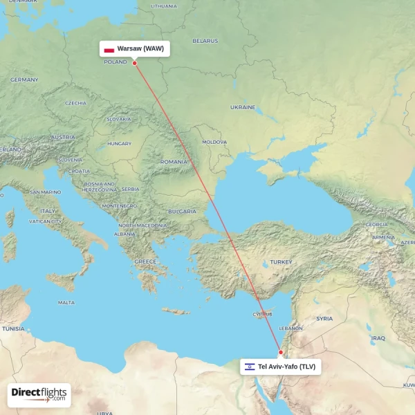 Tel Aviv-Yafo - Warsaw direct flight map