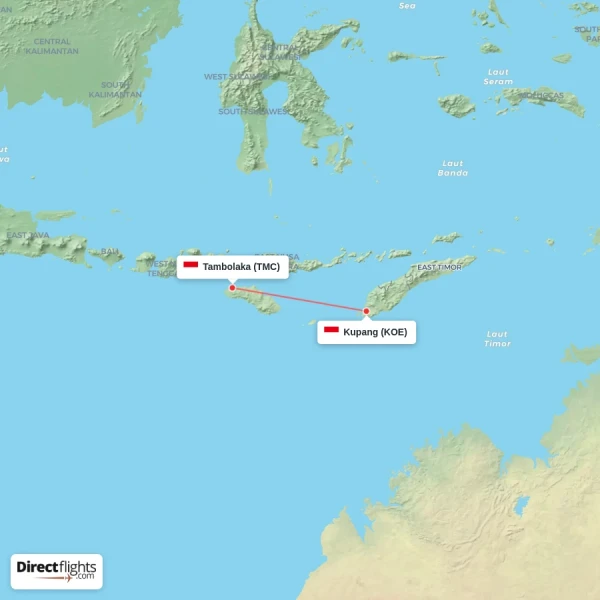 Tambolaka - Kupang direct flight map