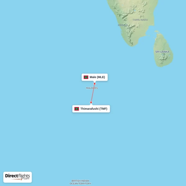 Thimarafushi - Male direct flight map
