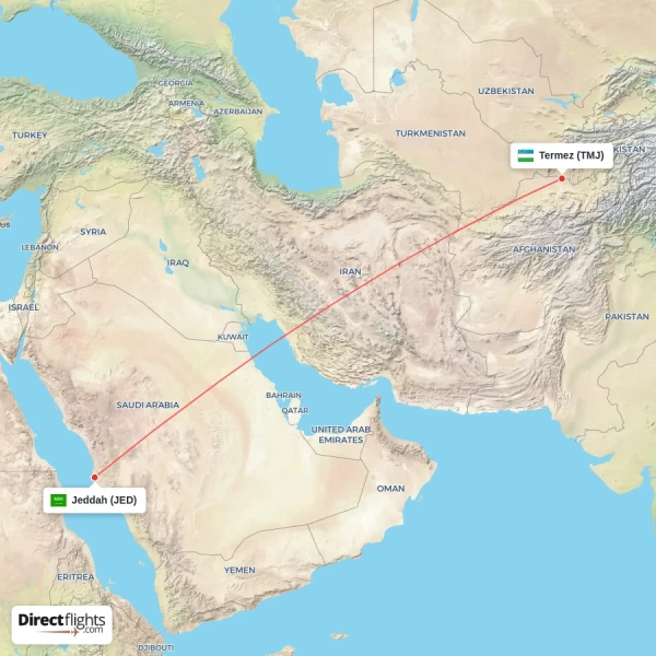 Termez - Jeddah direct flight map