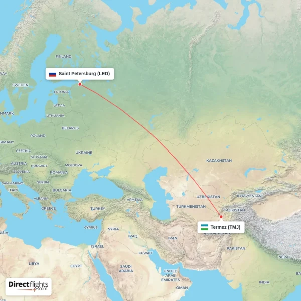 Termez - Saint Petersburg direct flight map