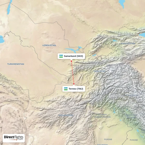 Termez - Samarkand direct flight map