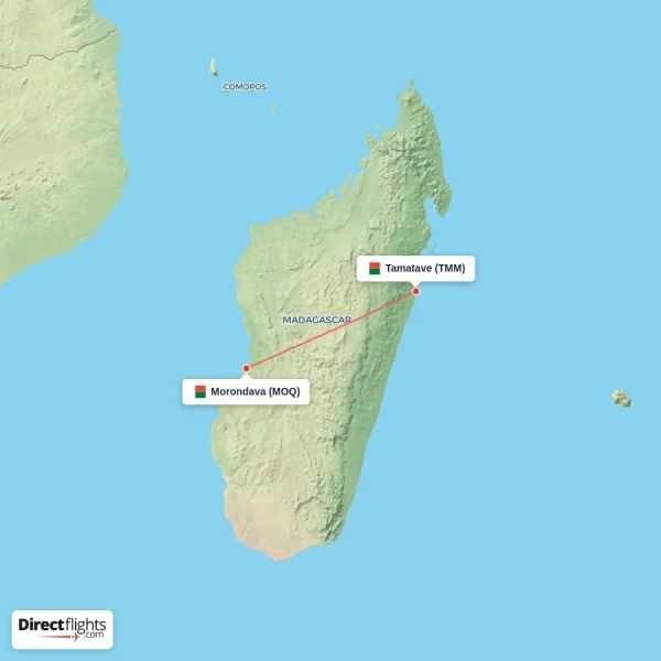 Tamatave - Morondava direct flight map