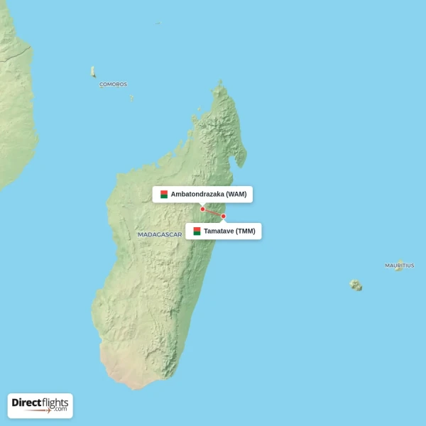 Tamatave - Ambatondrazaka direct flight map