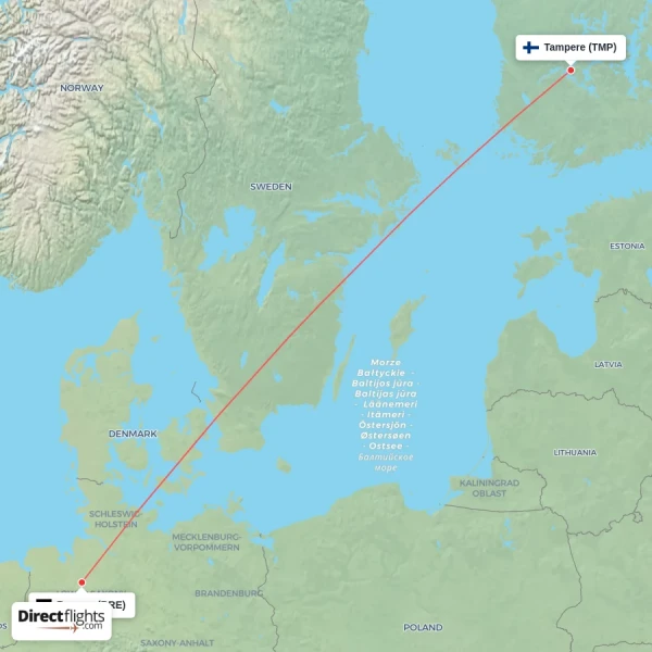Tampere - Bremen direct flight map