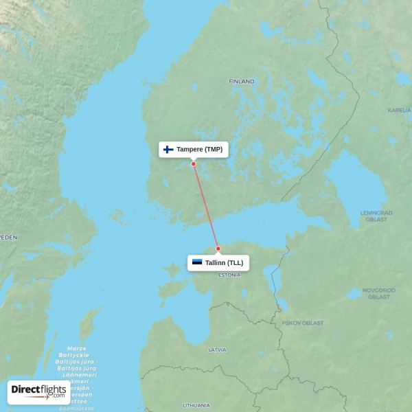 Tampere - Tallinn direct flight map