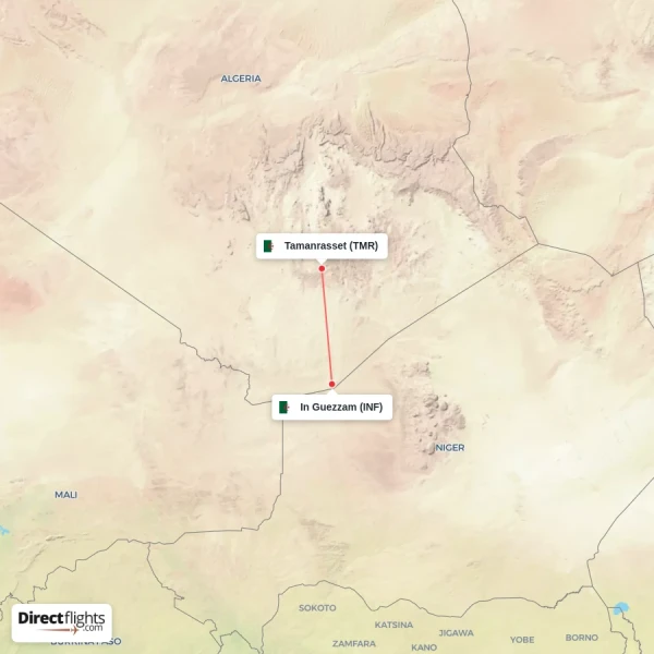 Tamanrasset - In Guezzam direct flight map