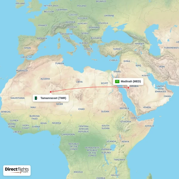 Tamanrasset - Madinah direct flight map