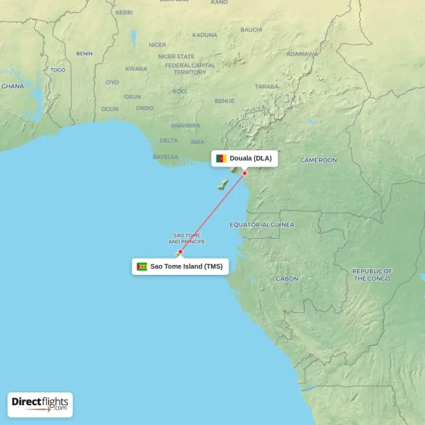 Sao Tome Island - Douala direct flight map