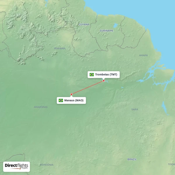 Trombetas - Manaus direct flight map