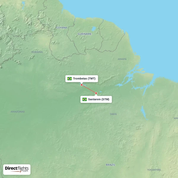 Trombetas - Santarem direct flight map
