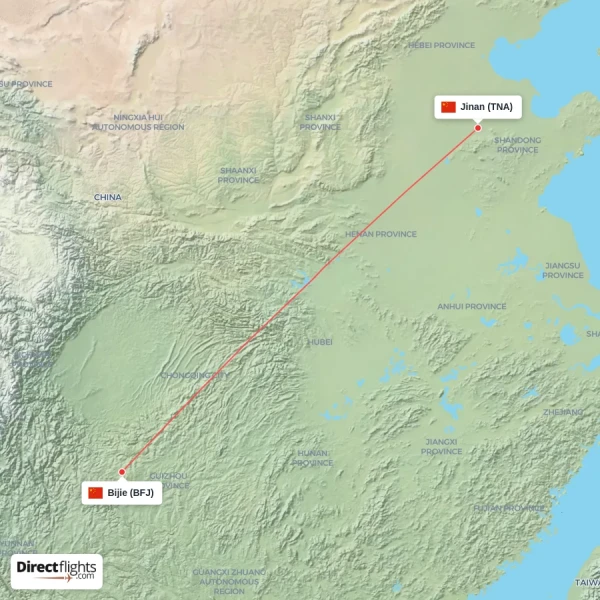 Jinan - Bijie direct flight map