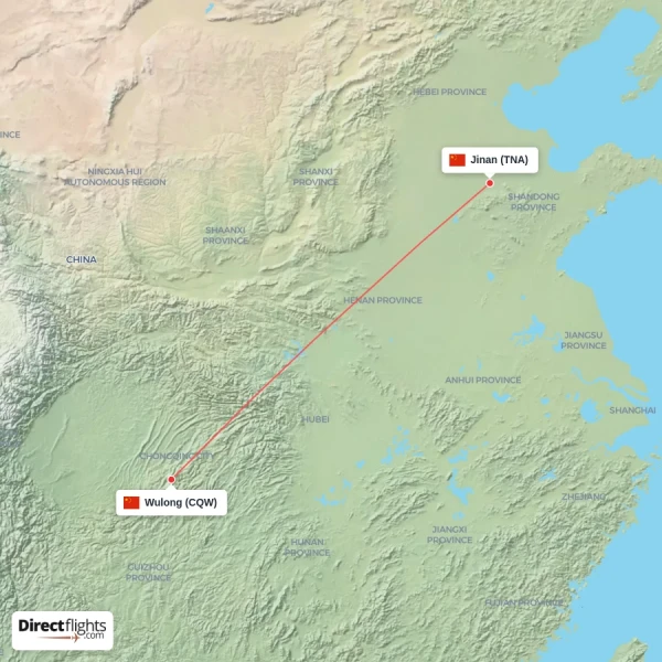 Jinan - Wulong direct flight map