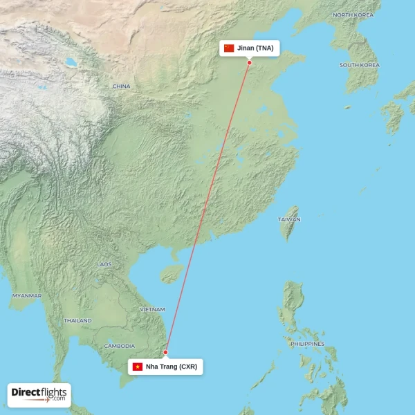 Jinan - Nha Trang direct flight map