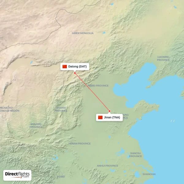 Jinan - Datong direct flight map