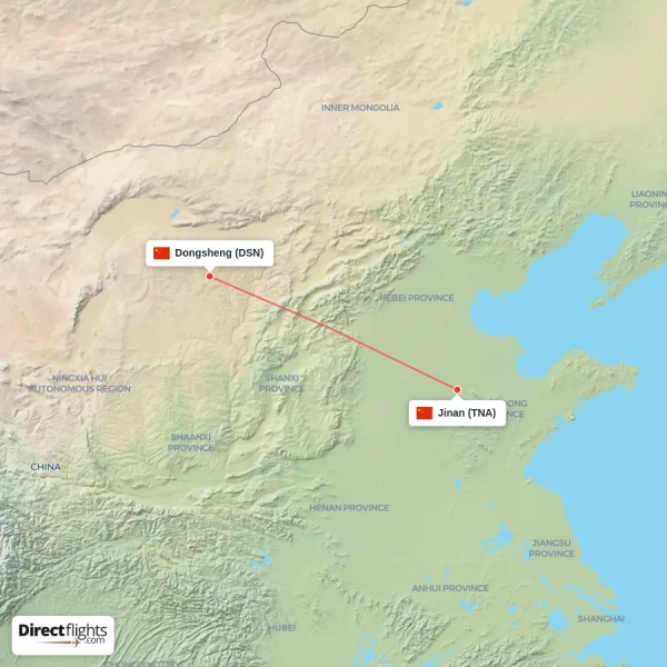 Jinan - Dongsheng direct flight map