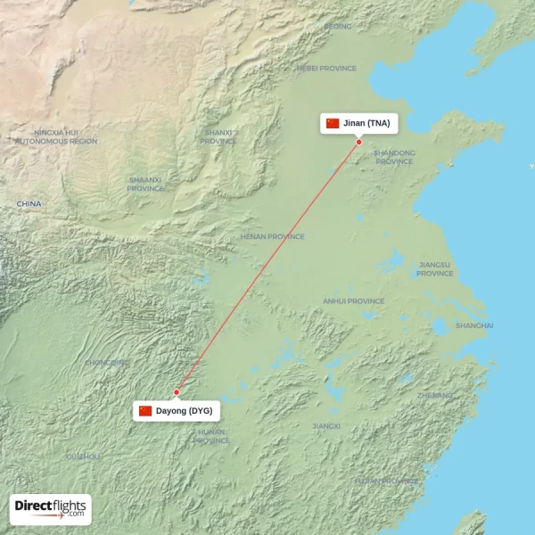 Jinan - Dayong direct flight map