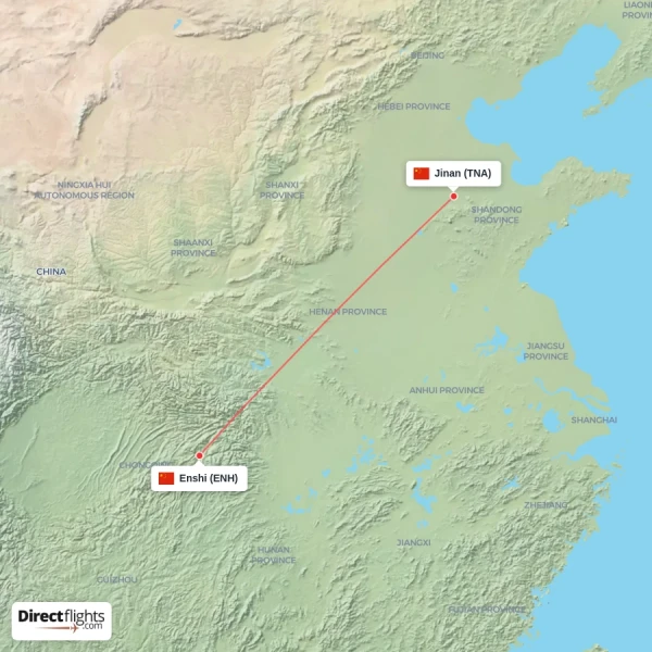 Jinan - Enshi direct flight map