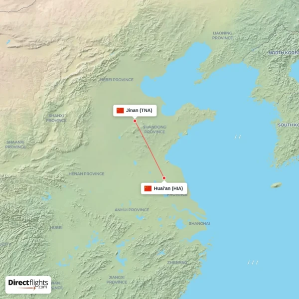 Jinan - Huai'an direct flight map